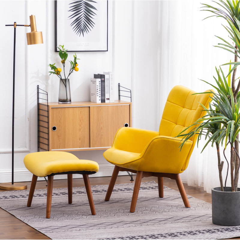 Chaise d'appoint en velours soyeux avec cadre jaune, Jaune