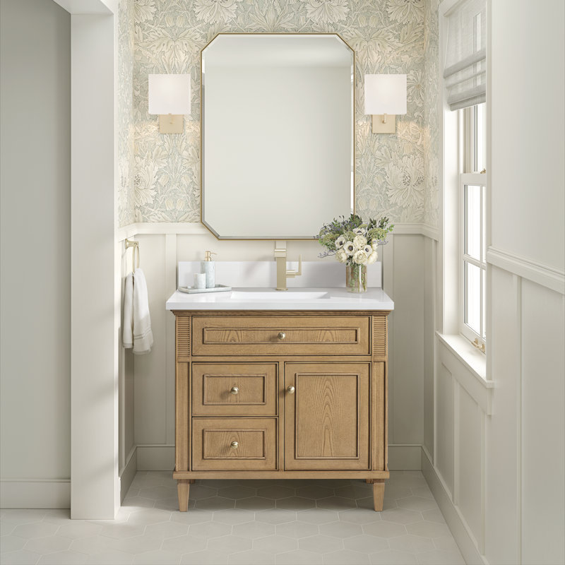 Lorelai 36'' Single Bathroom Vanity with Top, White Zeus, Light Natural Oak, Single-Hole
