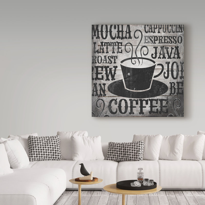 Reproduction d’art textuel sur toile tendue de café, H 14 po x l 14 po x P 2 po