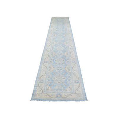 Tapis de couloir en laine noué à la main bleu denim délavé à la main 2 pi 9 po x 15 pi 94C1F2BA36F940F79D1E25752C0A8E6C