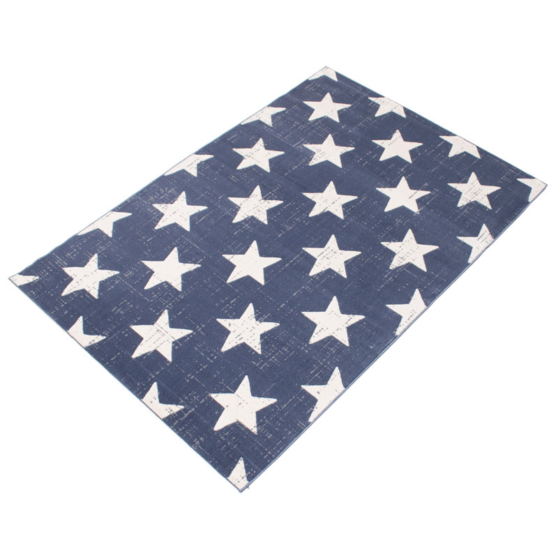 Ensemble de tapis à motif géométrique bleu marine / ivoire Janill, Rectangle 5 pi 3 po x 7 pi 7 po