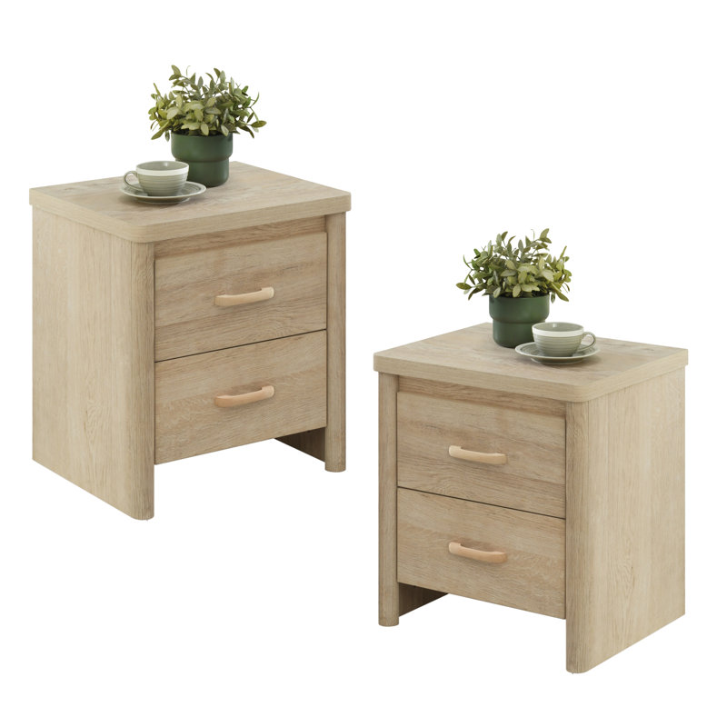 Georgia 2 Drawer Nightstand Set Of 2, Bedside Tables With Storage Drawers, Compact Wood Night Stands For Bedroom, End Table Or Side Table For Living Room, 15.7" D X 18.9" W X 21.2" H, Beige