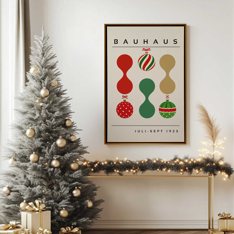 «Bauhaus Retro Christmas Ornaments», reproduction sur toile, Cadre flottant noir, H 18,75 po x l 12,75 po