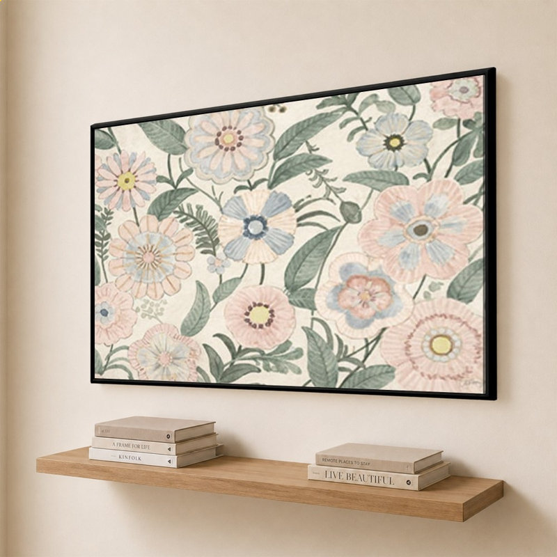 «Soft Floral Blooms» par Lorenzo Collective - Impression sur toile, H 44 po x l 64 po, Noir