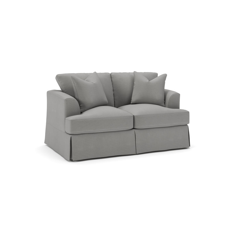 Lucia 65.5" Recessed Arm Slipcovered Loveseat, Bayou Light Gray Canvas