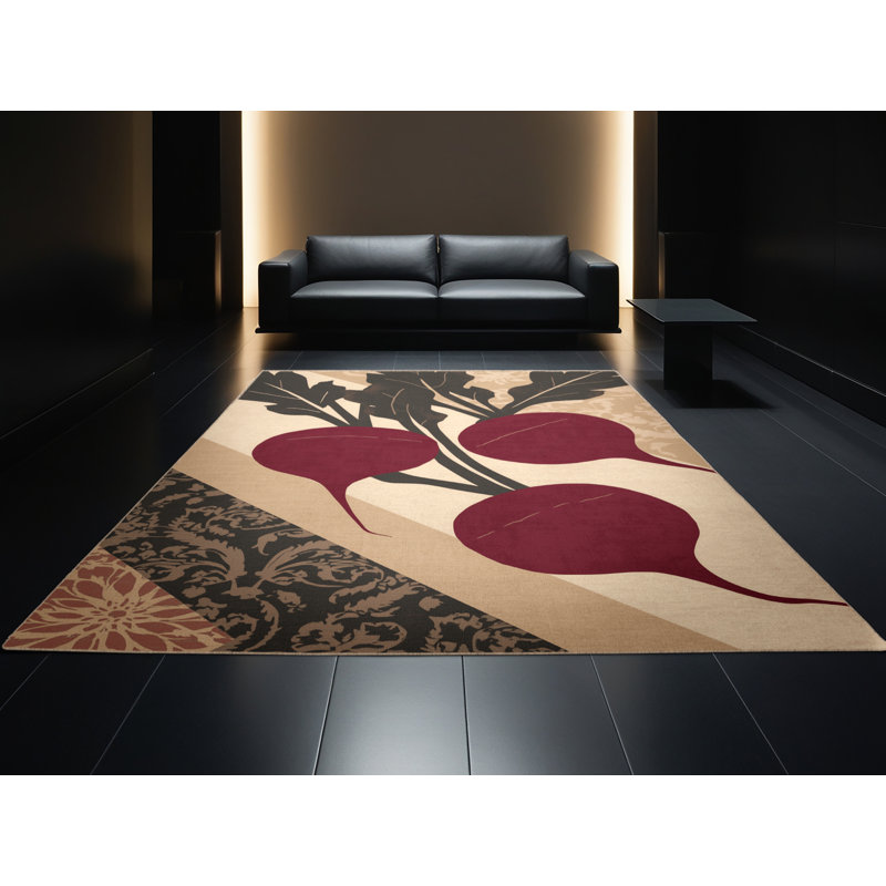 Tapis lavable à la machine de style rétro Aedan Betterave - noir - reliure beige, 6x9