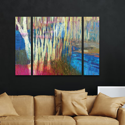 Ensemble de 3 panneaux muraux - Jane Schmidt, "Partout", art mural sur toile pour le salon, la chambre à coucher ou le bureau 