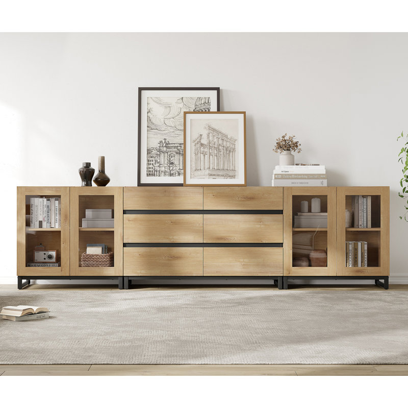 3 In 1 Multifunctional Dresser With Glass Doors And 6 Drawers, Modern Chest Of Drawers With Adjustable Shelf, Closet Organizers And Storage Cabinet For Bedroom