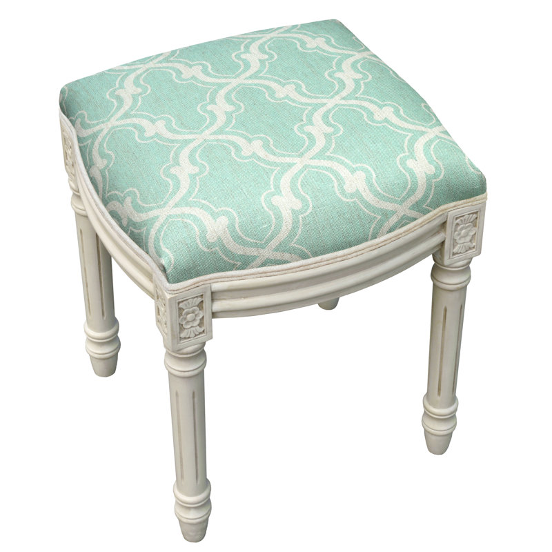 Tabouret de coiffeuse en bois massif Polizzi, Aigue-marine
