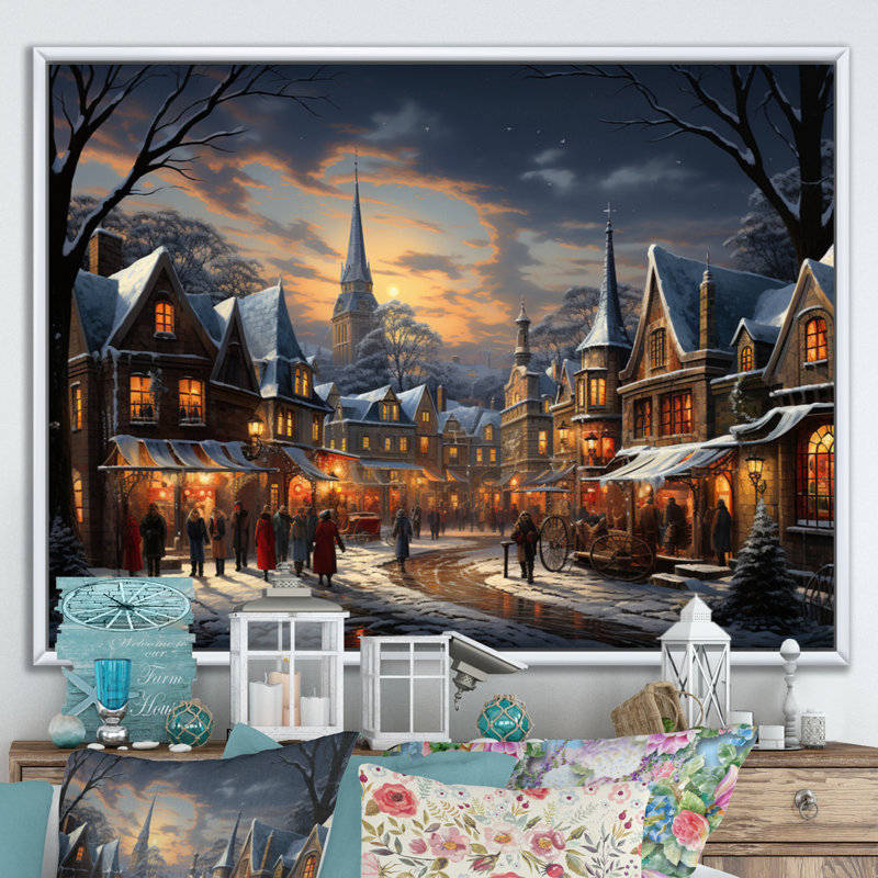 «Winter Village Carnival III», impression d'art mural, H 30 po x l 40 po x P 1,5 po, Cadre flottant blanc