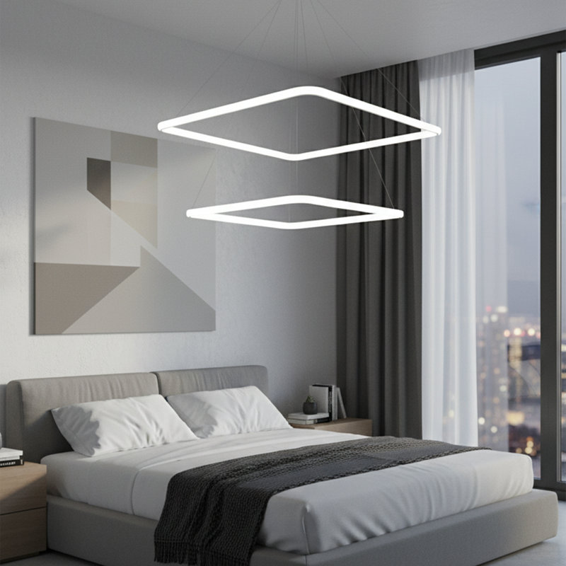 Adjustable Height 2 Tiers Square 6500K / 4000K LED Chandelier, White