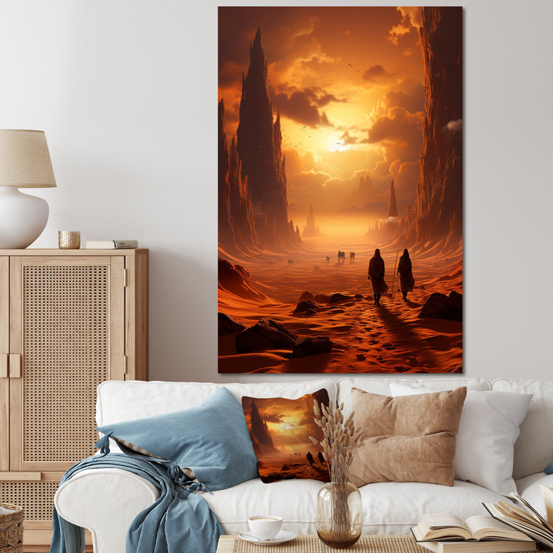 «Lonely Woman Walking in Desert III - Canyon et désert», art mural, Toile tendue, H 32 po x l 24 po