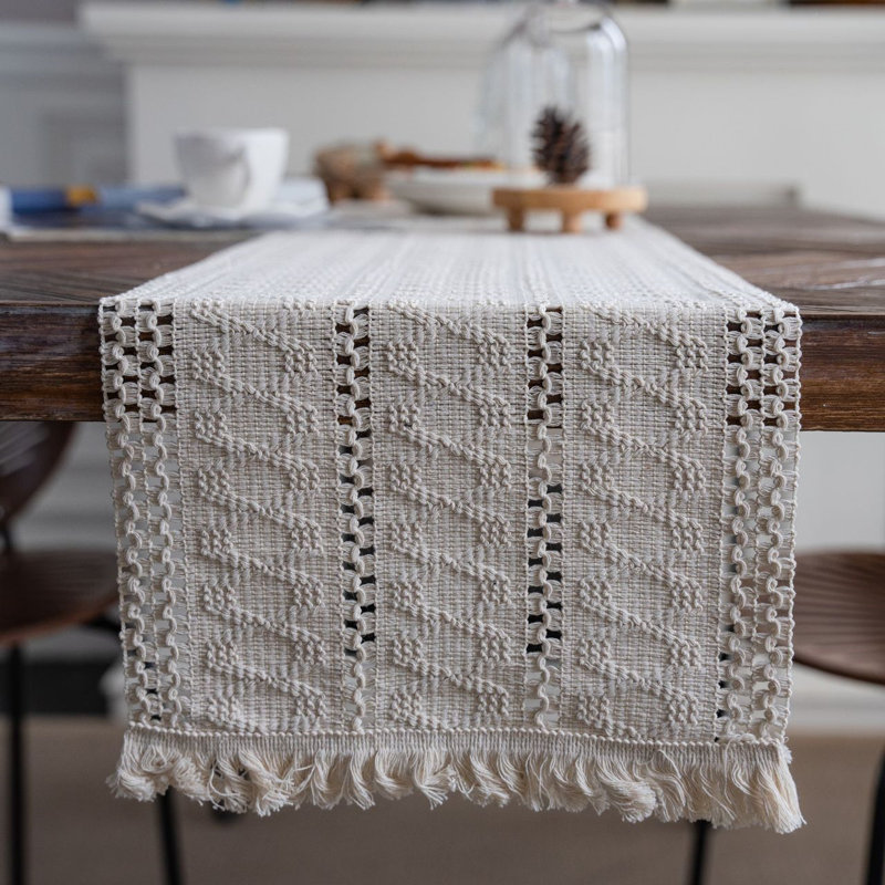 Table Runner With Hand Cotton Table Runner Rustic Farmhouse Table Runner For Kitchen Dining Table