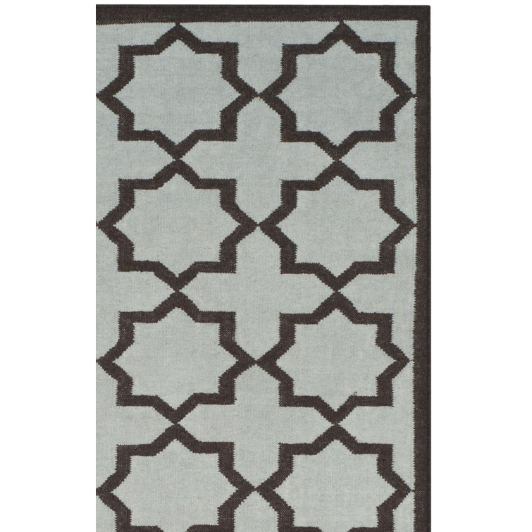 Warren Hand Woven Flat Weave Wool/Cotton Geometric Rug in Light Blue