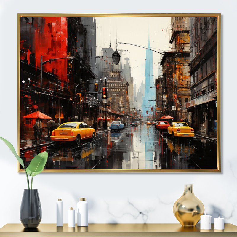 Cityscape Collage VII sur toile, H 16 po x l 32 po x P 1 po, Cadre flottant doré