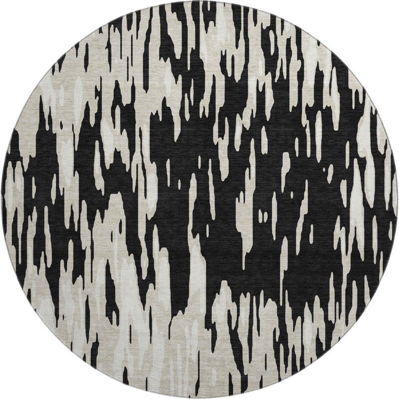 Premium Machine Washable Prisco Black Rug, Round 8'