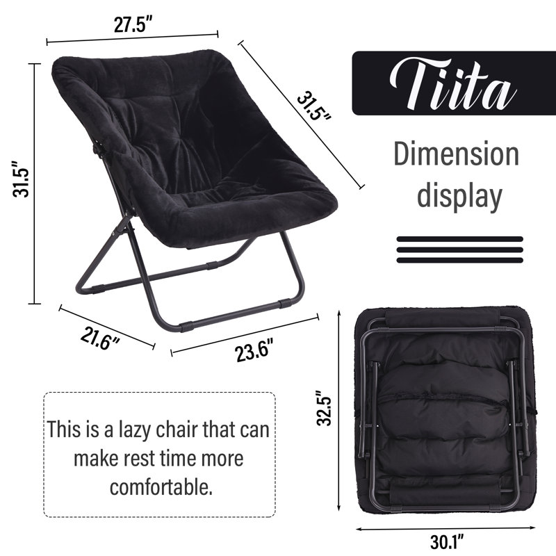 Soft Faux Fur Oversized Folding Accent Chair, Mélange de polyester noir