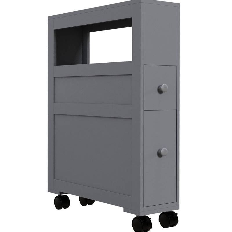 Gray Rolling Cabinet For Bathroom With Locking And Mobility Options 20.5" D Storage Wheels