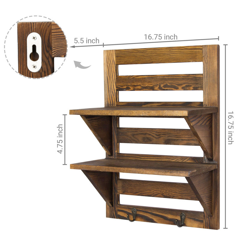 Shadybrook 2 Piece Bracket Shelf with Hooks, Dark Brown