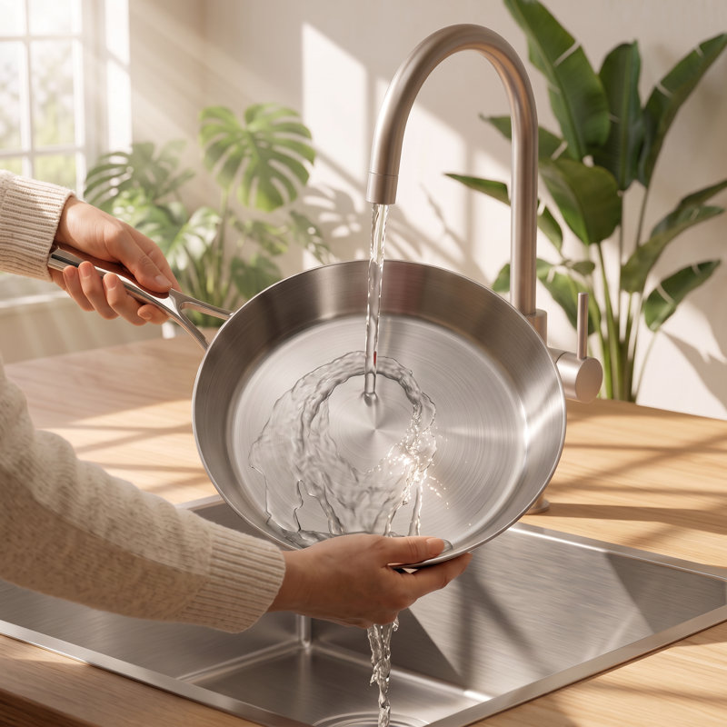 Poêle à frire haut de gamme de 2 litres en acier inoxydable triple couche avec poignée rivetée ergonomique qui reste froide, compatible avec tous les types de feux et l'induction