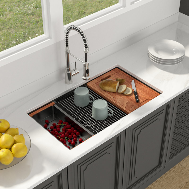 33"L x 22"W Undermount Workstation Kitchen Sink Stainless Steel Kitchen Sink Single Bowl Sink