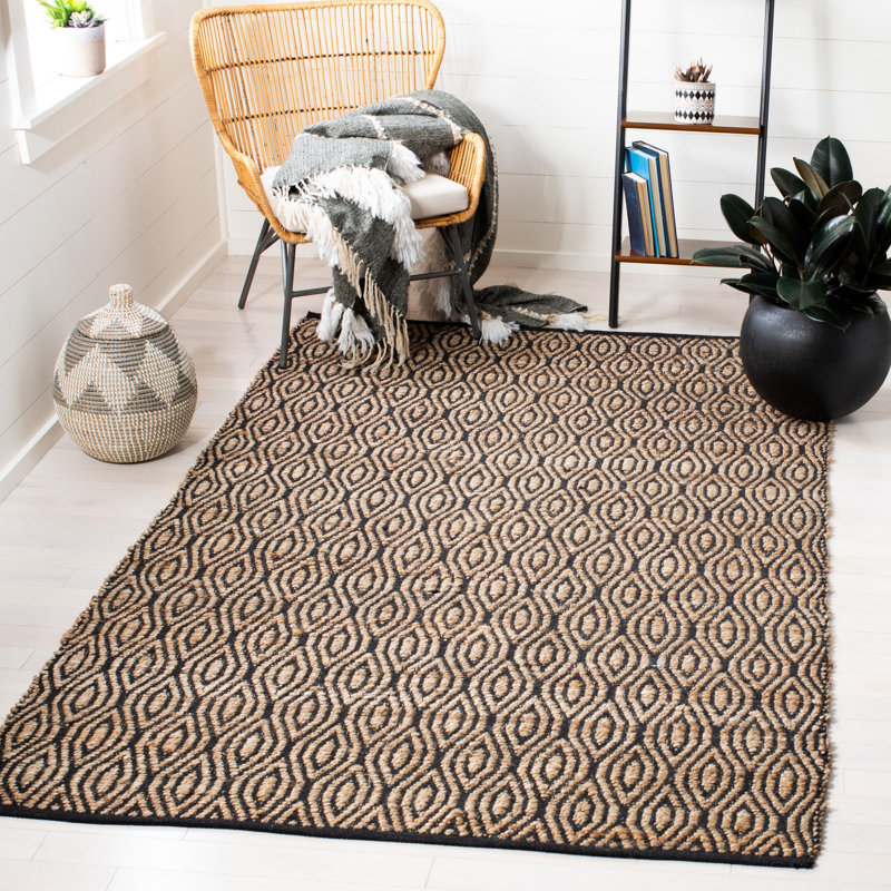 Arria Cape Cod Hand Woven Jute/Cotton Geometric Rug in Black/Natural, Rectangle 4' x 6'