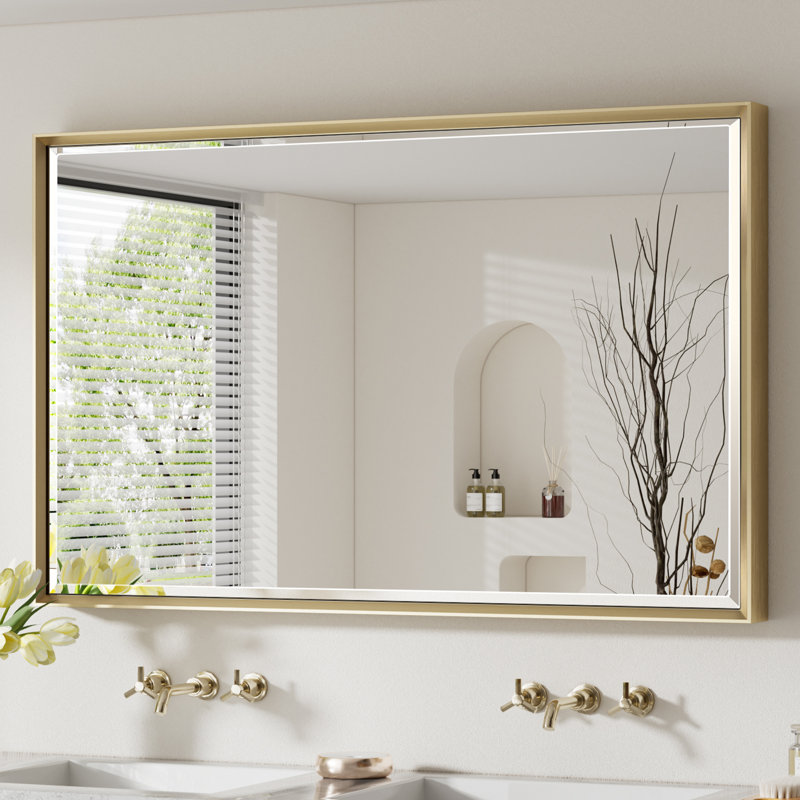 Lohoski Decorative Bathroom Vanity Mirror for Wall - Beveled Design, Gold, 30" x 48"