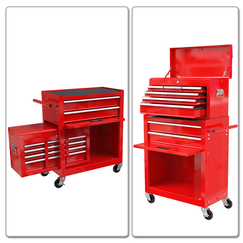 Practical Design Tool Storage Cabinet With Drawers and four steering wheels, Suitable for garages, Red