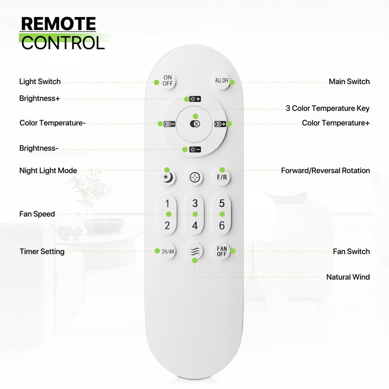 Ceiling Fan DC Remote Control With LED Light Bluetooth Speaker, White