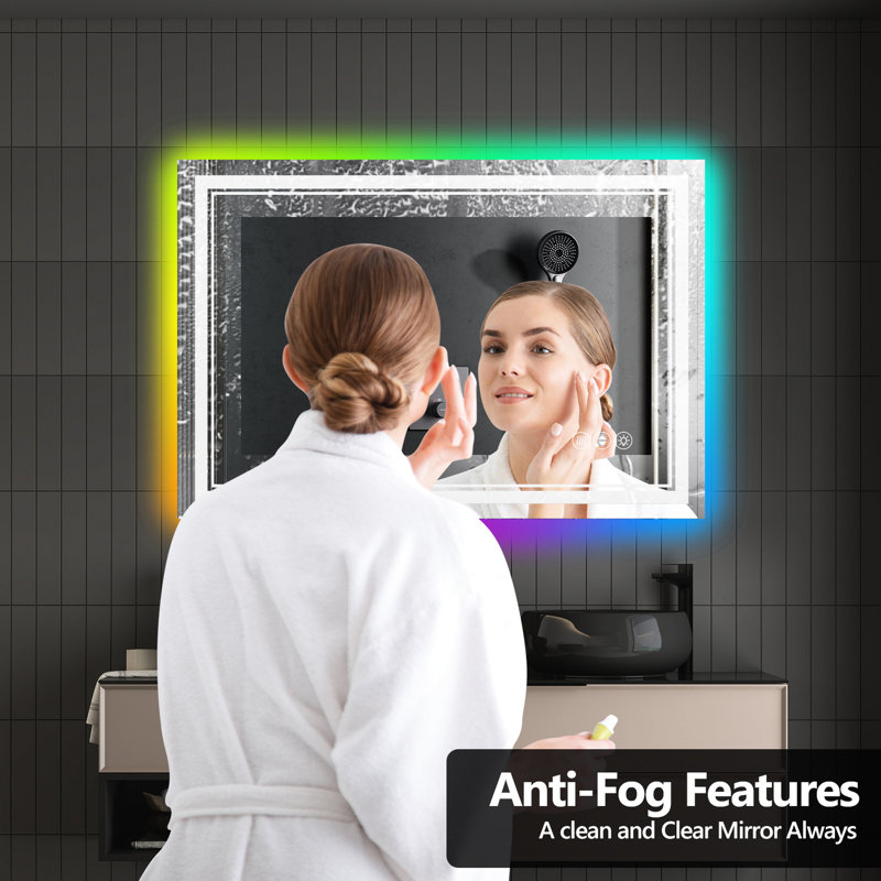Miroir de salle de bain 60x30 pouces à DEL intelligent avec rétroéclairage, intensité variable de 10% à 100%, 3 modes de température de couleur, brouillard intégré, contrôle de l'interrupteur mural, Ul, miroir en verre trempé incassable de 5 mm, rétroéclairage