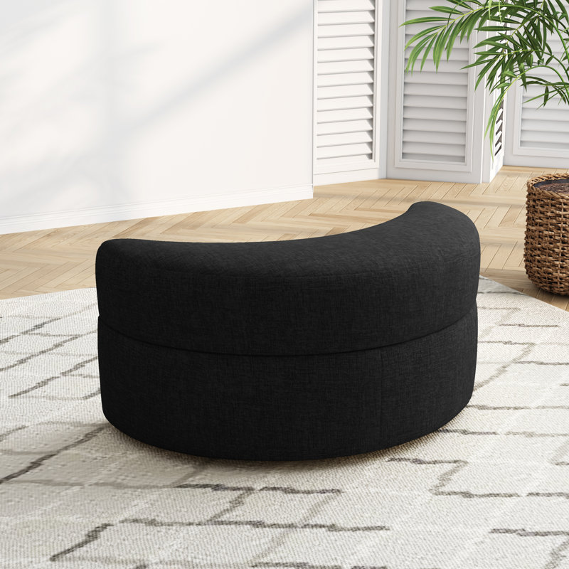 Niama Curved Chenille Storage Ottoman, Black Chenille