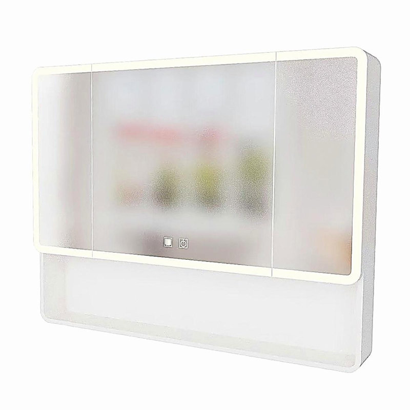 Armoire à pharmacie à DEL pour la salle de bain avec lumière chaude d'une seule couleur. Armoire en plastique-aluminium antibuée et facile à installer. (35,43 x 27,56 trois portes)