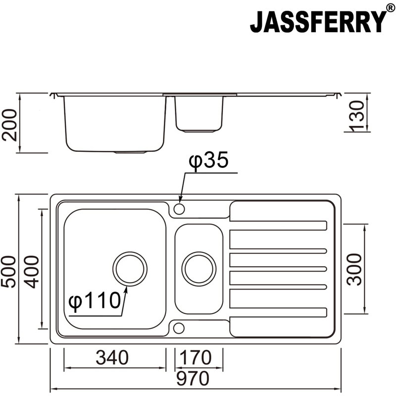 Belfry Kitchen Marc 500mm W Double Bowl Stainless Steel Inset Kitchen Sink with 2 Faucet Holes