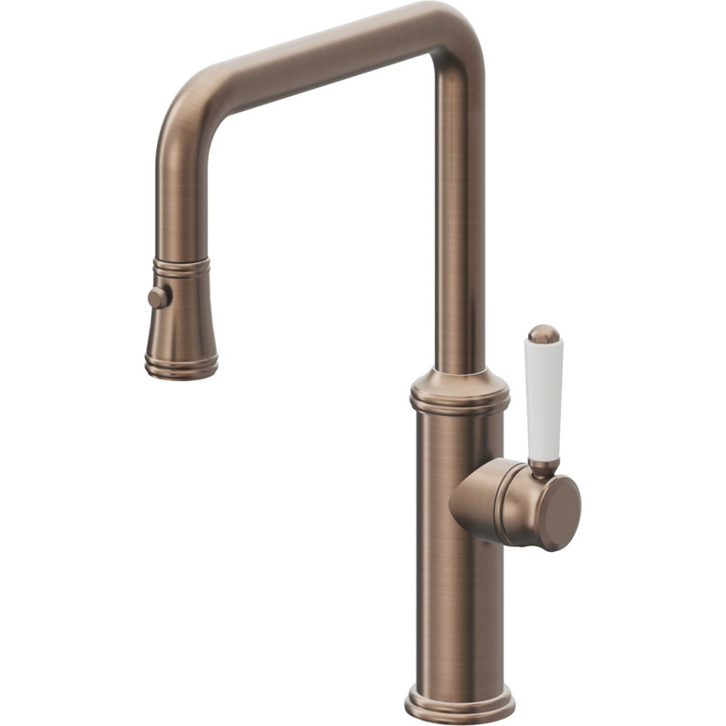 Davoli Kitchen Pull-Down Faucet with Button Sprayer - Quad Spout, Satin Bronze
