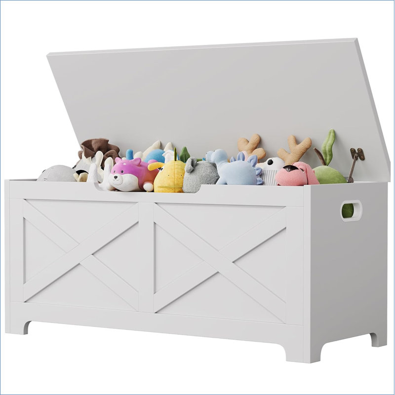 39.4" Storage Chest, Wooden Storage Bench with Safety Hinges, Easy Assembly, Large Toy Chest for Entryway, Living Room, Bedroom