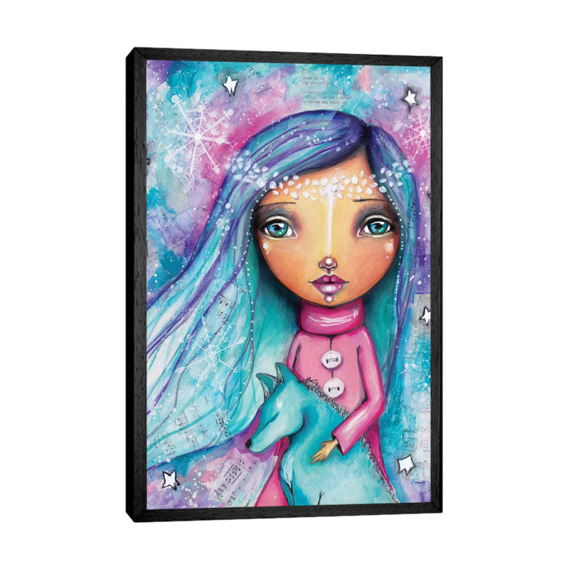 Snow Princess With Wolf by Tamara Laporte - Print on Canvas, 66.04 cm H x 45.72 cm W, Black Framed