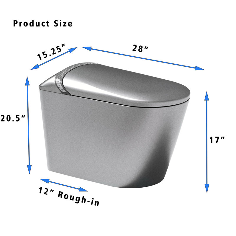 Smart Toilet With Starry Night And Bidet, Modern Bathroom Design, Auto Seat Open/Close, Foot Sensor For Flushing, Led Display, Warm Air Drying, Matte Grey - Remote Operation Controlled Features