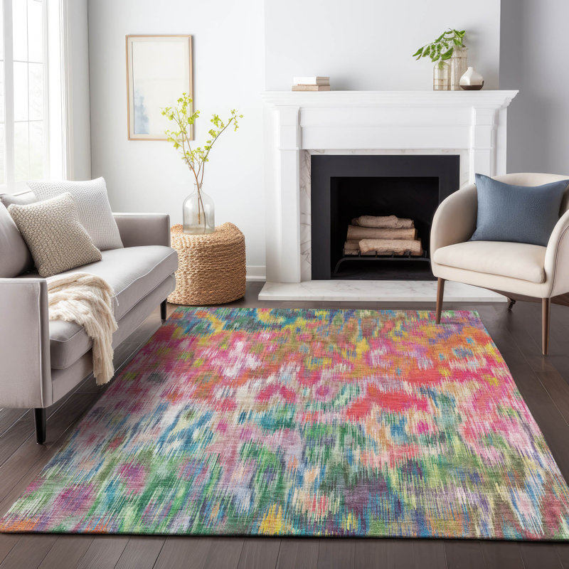 Tapis abstrait intérieur / extérieur lavable à la machine Amanda ACN2129, Rectangle 9 pi x 12 pi
