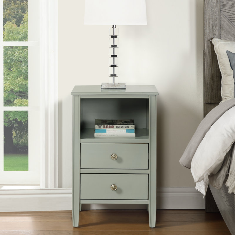 Ahouh 2-Drawer Storage Nightstand, Antique Gray