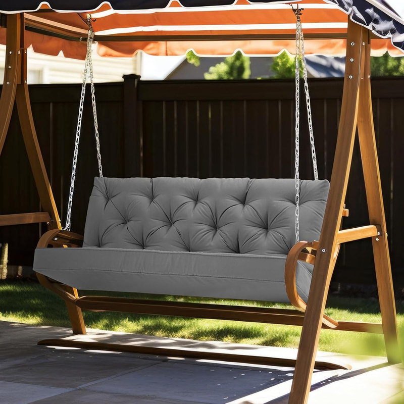 Coussins de balancelle d'extérieur avec dossier, 60 po x 40 po x 4 po, imperméables, conception fendue, gris, remplacement de banc de patio