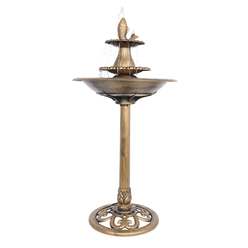 Tiered Pedestal Fish Fountain Birdbath - Gold, Gold