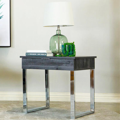 Table basse 1 tiroir gris anthracite foncé et chrome