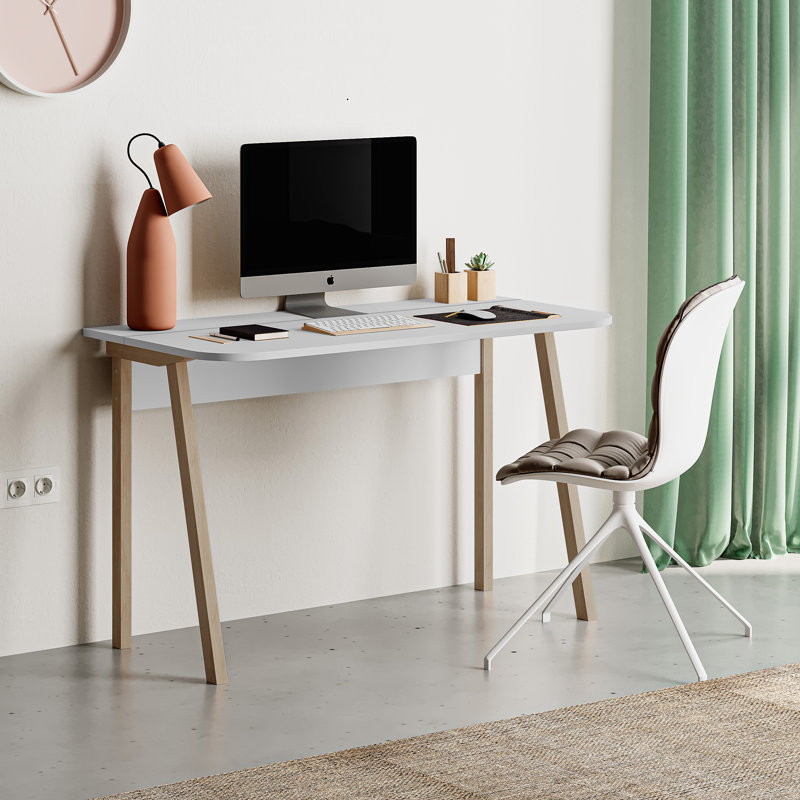 Luton Modern Desk Minimal & Contemporary Home Office Desk with Solid Wood Legs, 29.5" W x 64" L