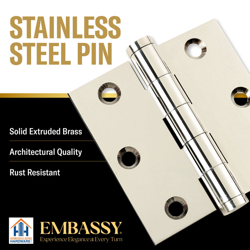 Charnière de porte simple 3 po H x 3 po, Nickel poli