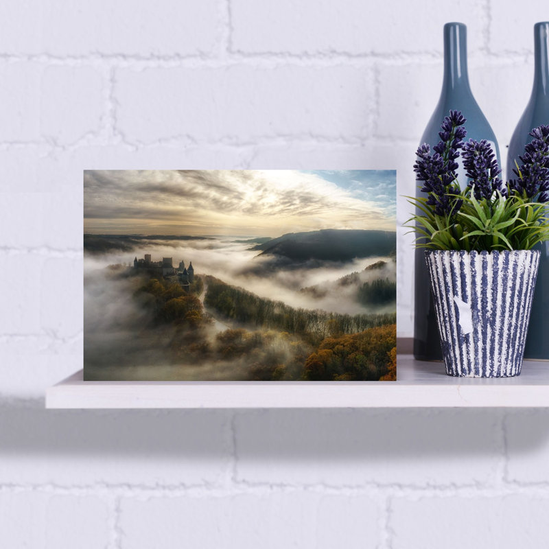 Misty Castle Autumn Landscape Dramatic Dreamy Ethereal Architecture Autumn Wall Art Print 1 Piece Wrapped Canvas Wall Art