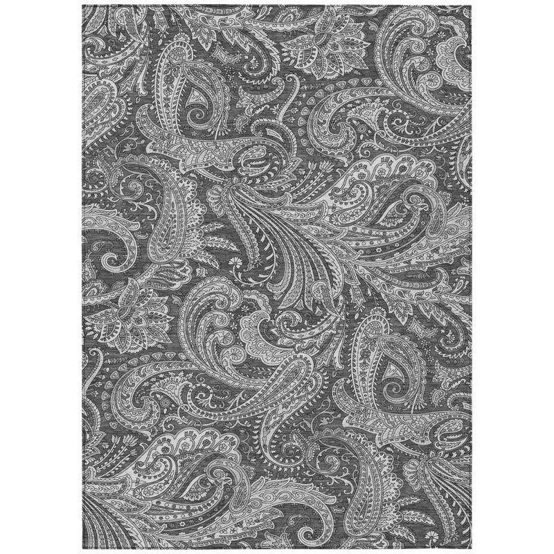 3' X 5' Gray Charcoal And Ivory Paisley Washable Indoor Outdoor Area Rug