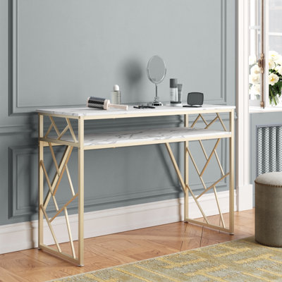 SanderSon 44.9" Console Table, White Entryway Table with Shelves and Metal Frame