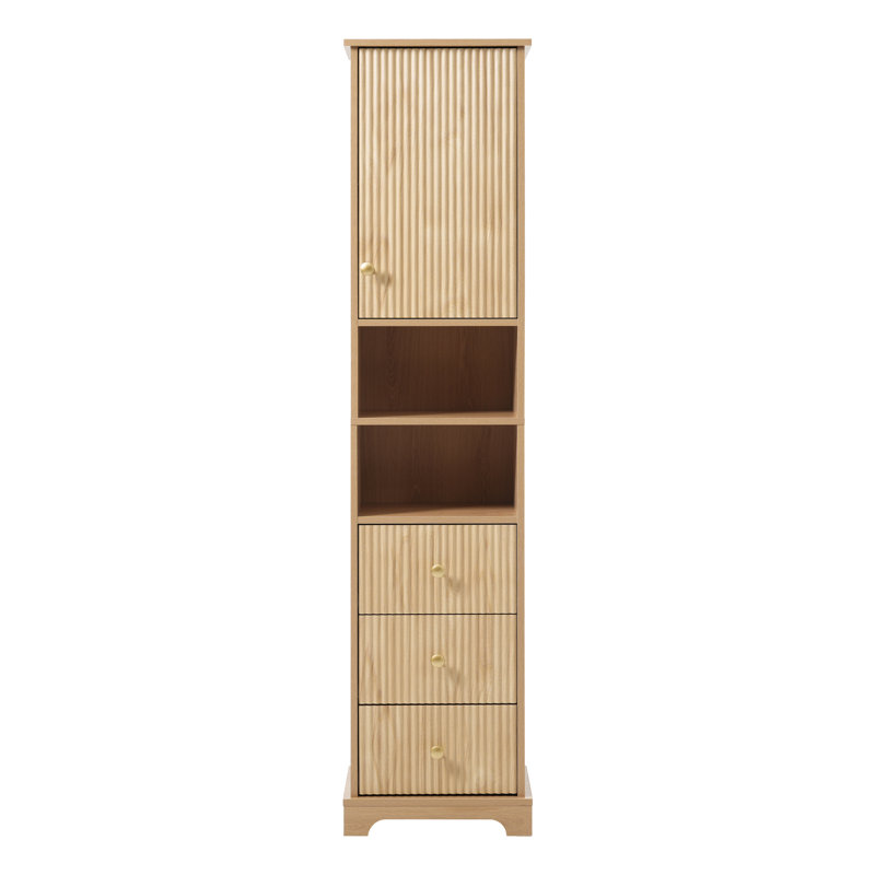 67.7" Tall Freestanding Bathroom Storage Cabinet With 1 Door, 3 Drawers, Adjustable Shelf, Open Storage