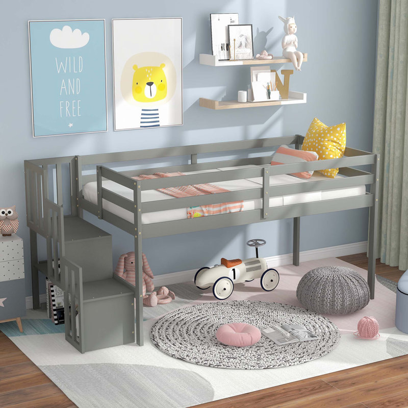 Loft bed with staircase , Grey, Gray