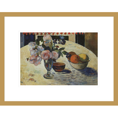 «Flowers and a Bol of Fruit on a Table» par Paul Gauguin - Reproduction giclée encadrée